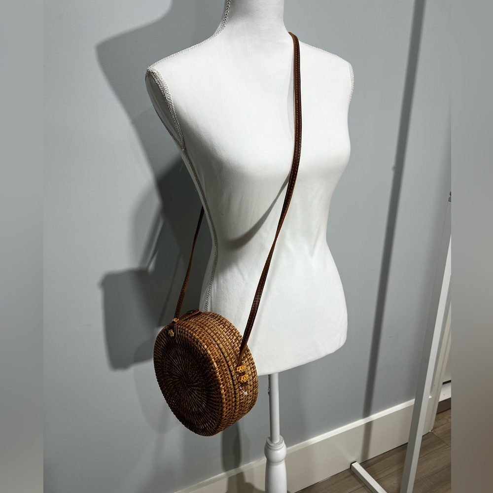 Brown Rattan Crossbody Bag